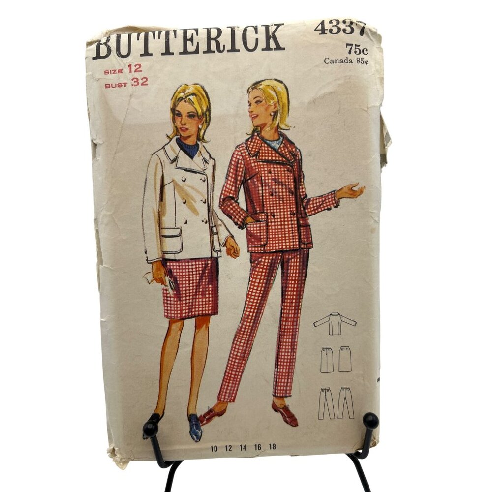 Vintage Butterick 4337 Sewing Pattern Jacket Skirt Pants Size 12 Bust 32 17 Piec